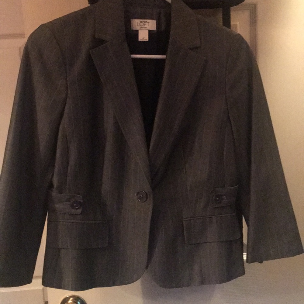 Loft grey pinstripe 3/4 sleeve blazer petite